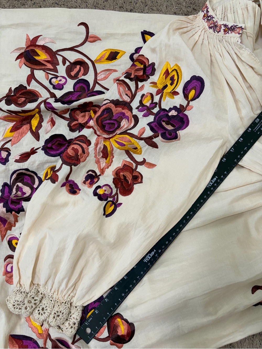 Ulla Johnson Bohemian Embroidered Floral Midi Linen Cotton Dress, Women's Size 2 - Picture 13 of 13